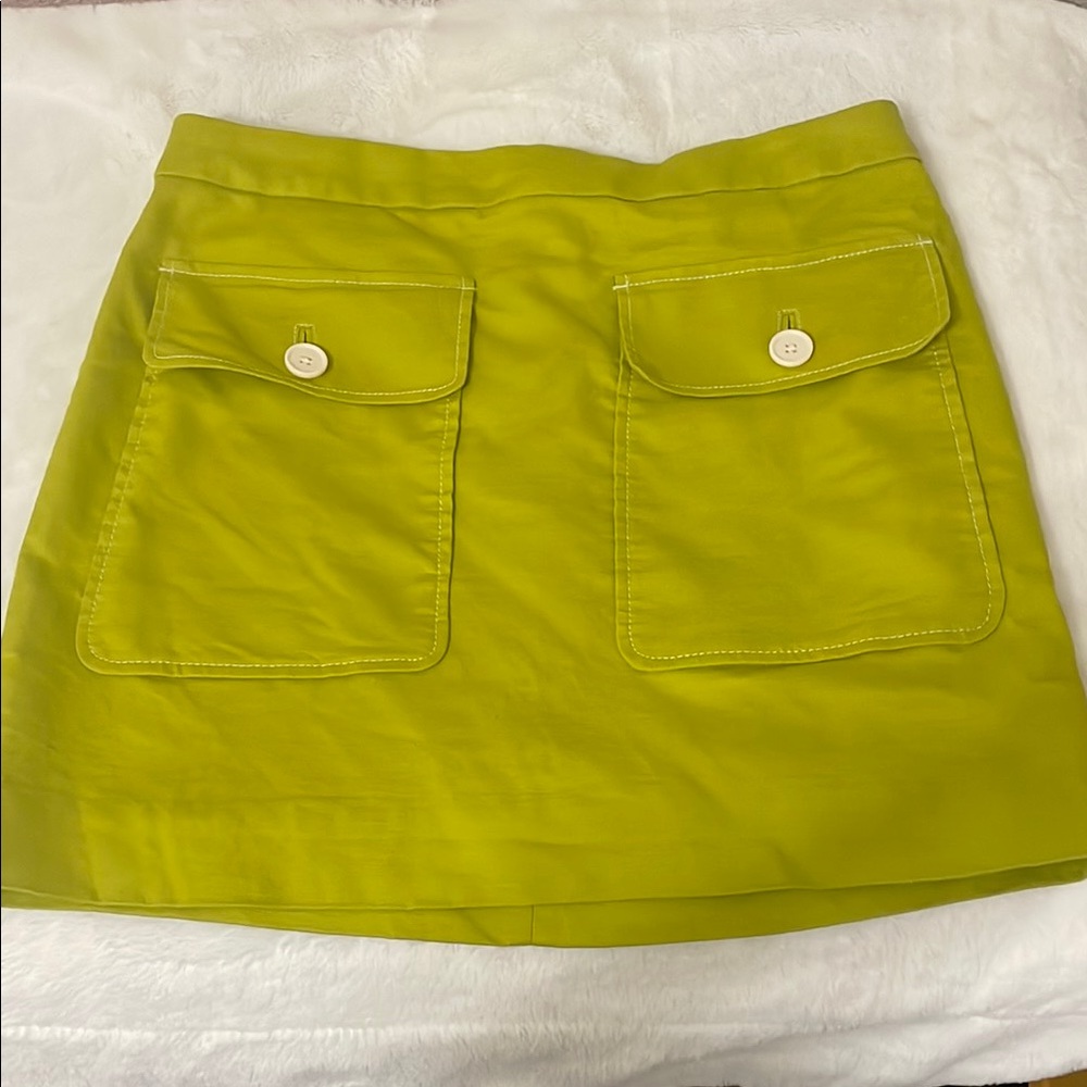 J. Crew Women's Patch Pocket Skirt Stretch Linen Neon Lime Size 12 Skirt
